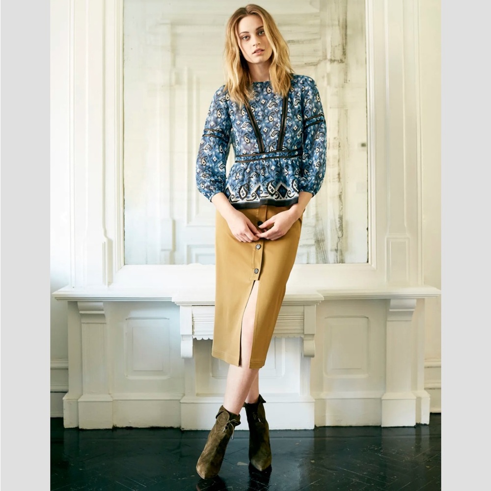 VERONICA BEARD BLUE WHITE CABO BOHO PAISLEY SHEER SILK BLOUSE LONG SLEEVE TOP - Picture 14 of 14